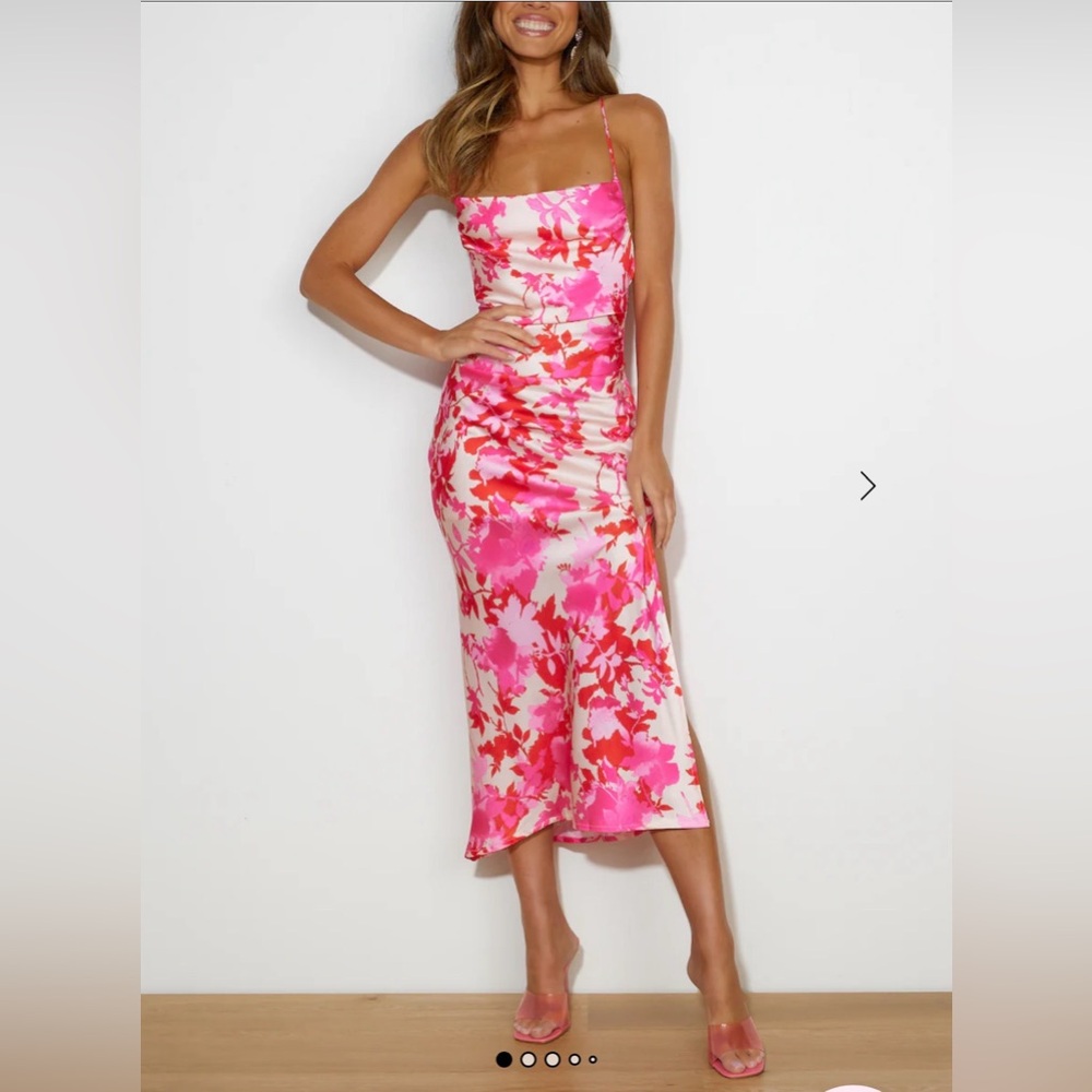 Pink and Red Floral Midi Dress